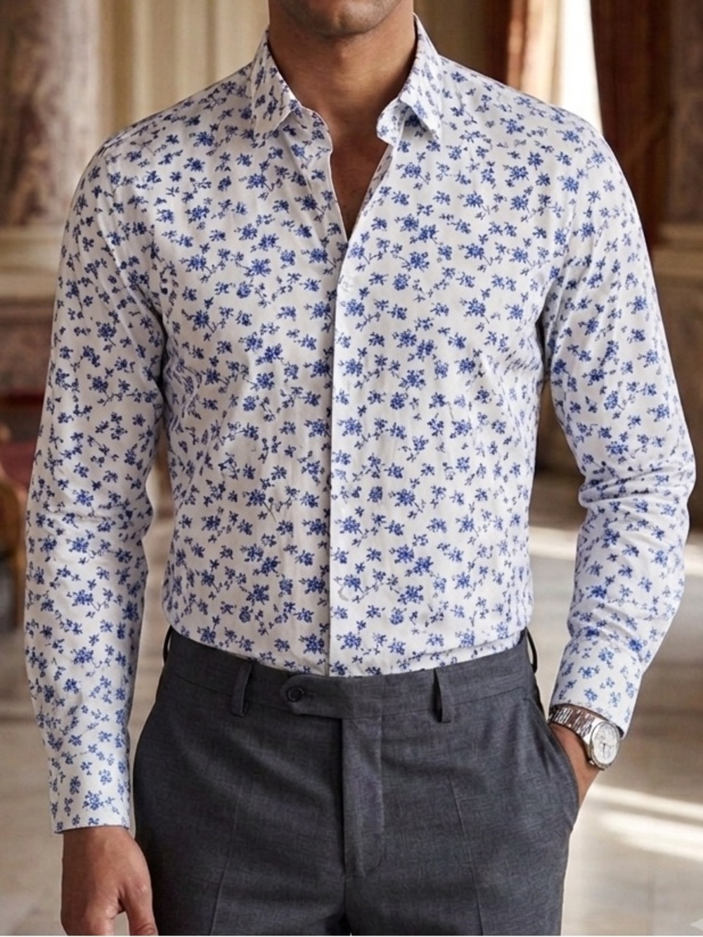 Express Slim Fit Floral Dress Shirt